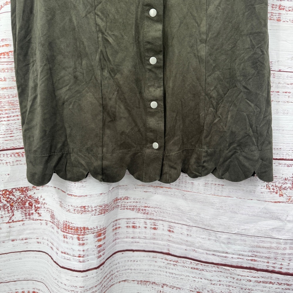 Altard State Mini Skirt Size Large Olive Green Suede Button Front Scalloped Hem - Picture 4 of 6